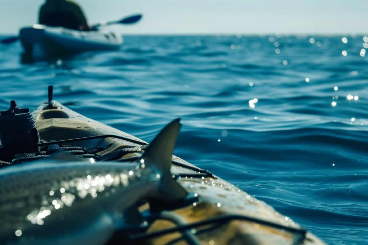 Two Kayak fisherman at sea with catch laid out on deck