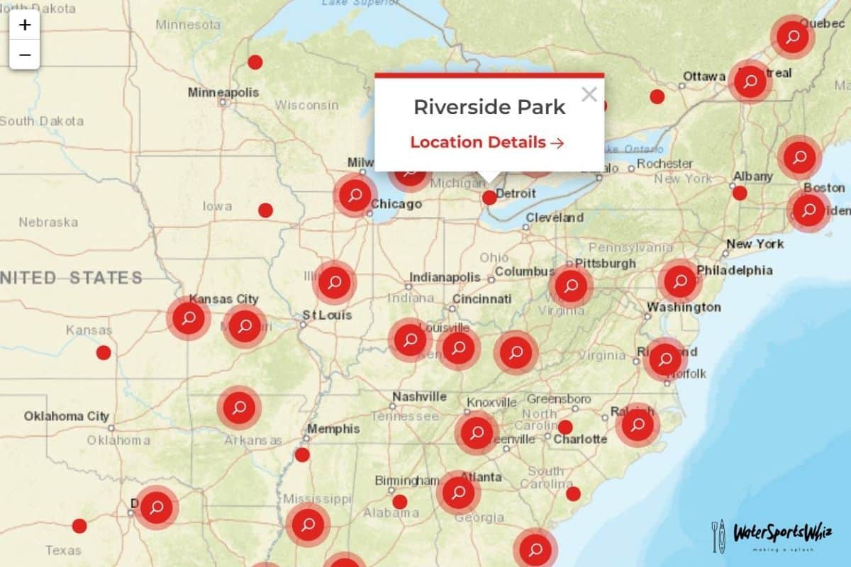 Screen Grab of the Paddle Board near me map by go-paddling