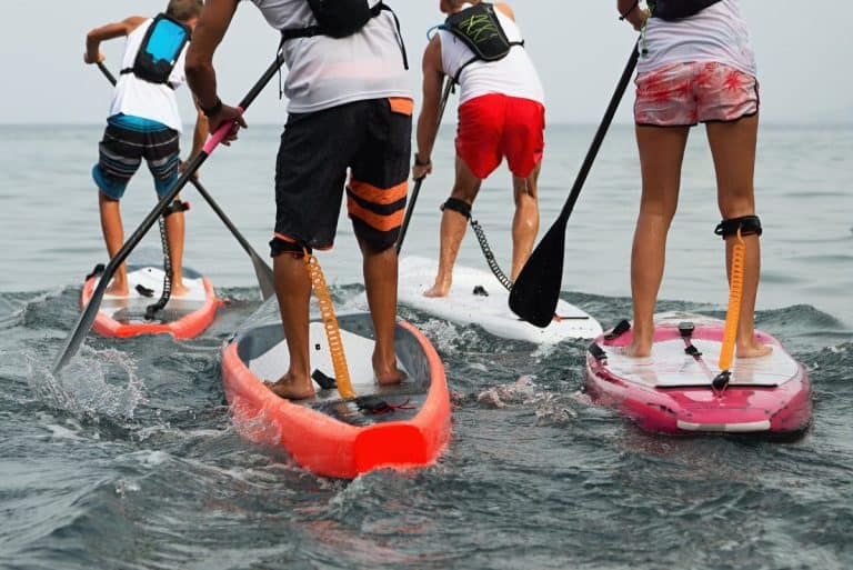 SUP Gear - Paddle Boarders with equipment on sea