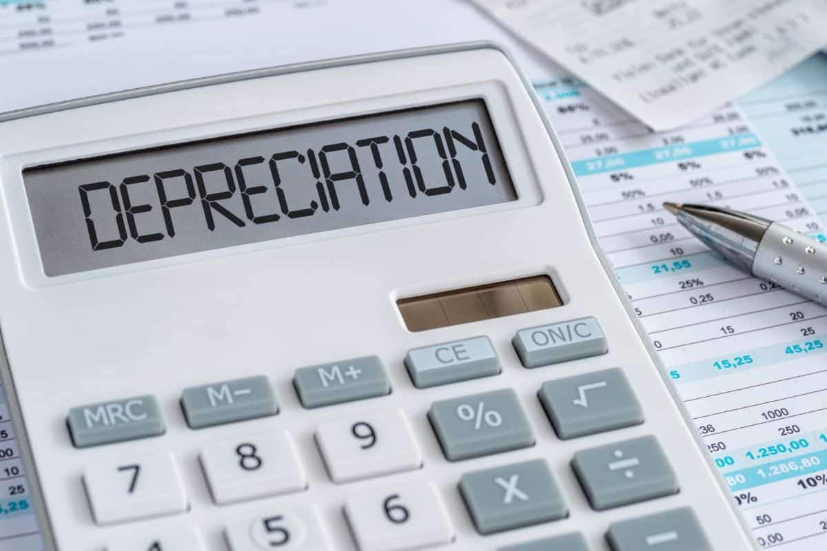 A calculator with the word depreciation on the display